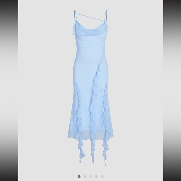 NWT Cider MESH RUFFLE HEM RUCHED MIDI DRESS Size L (US 8) in Black 🖤 - Picture 4 of 6